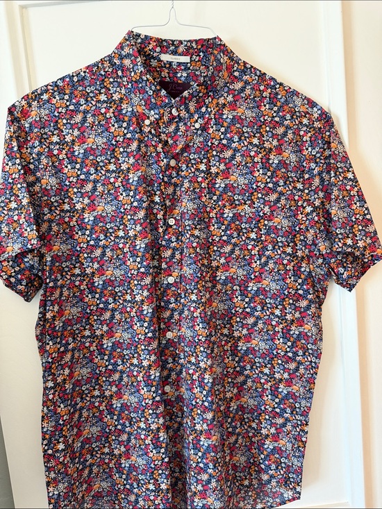 J. Crew Other - J. Crew Navy Floral Short-Sleeve Button-Down Light Weight Shirt Pink Orange